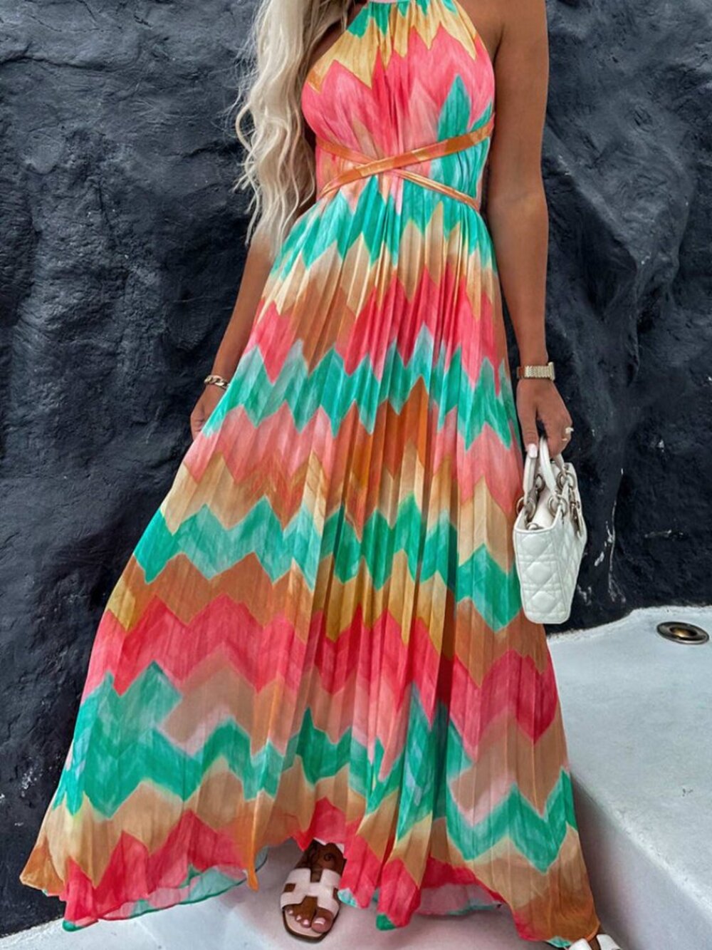Colorful Chevron Halter Maxi Dress - Picture 4 of 4